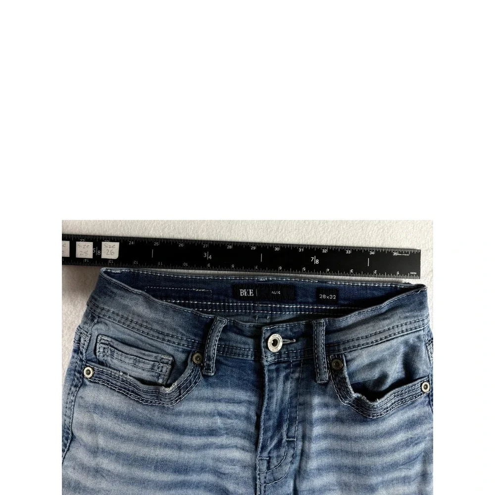 BKE Alec Jeans Mens 28x32 Blue‎ Cotton Low Rise Slim Fit Straight Leg Whiskered